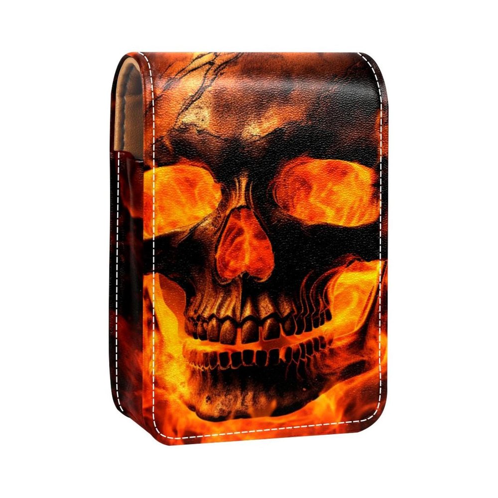 YTYVAGT Lipstick Case,Portable Makeup Bag Cosmetic Pouch,Lipstick Holder Makeup Organizer,Vintage Fire and Skull