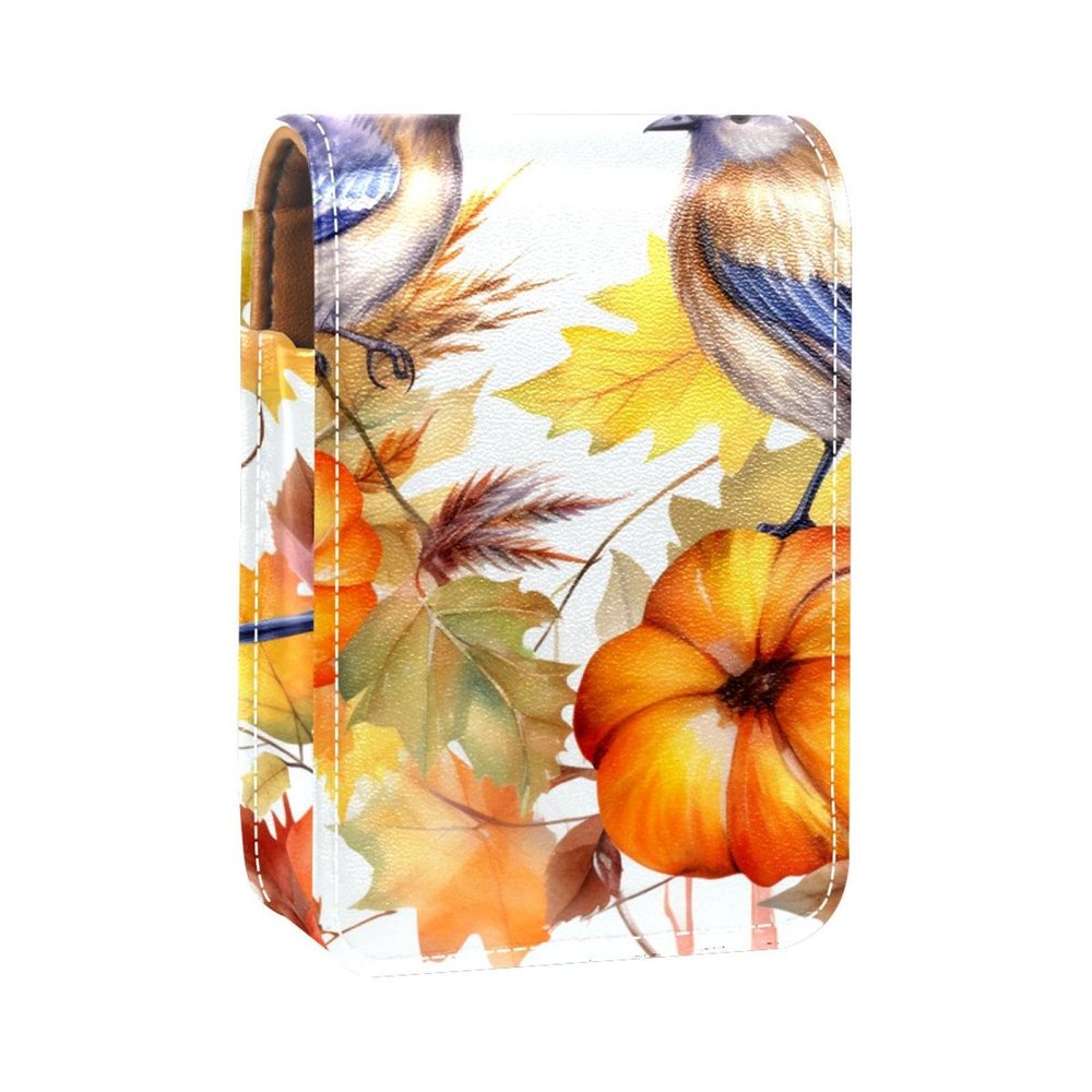 YTYVAGT Travel Lipstick Organizer Case,Lipstick Case Portable Makeup Bag With Mirror,Birds Fruits and Vegetables