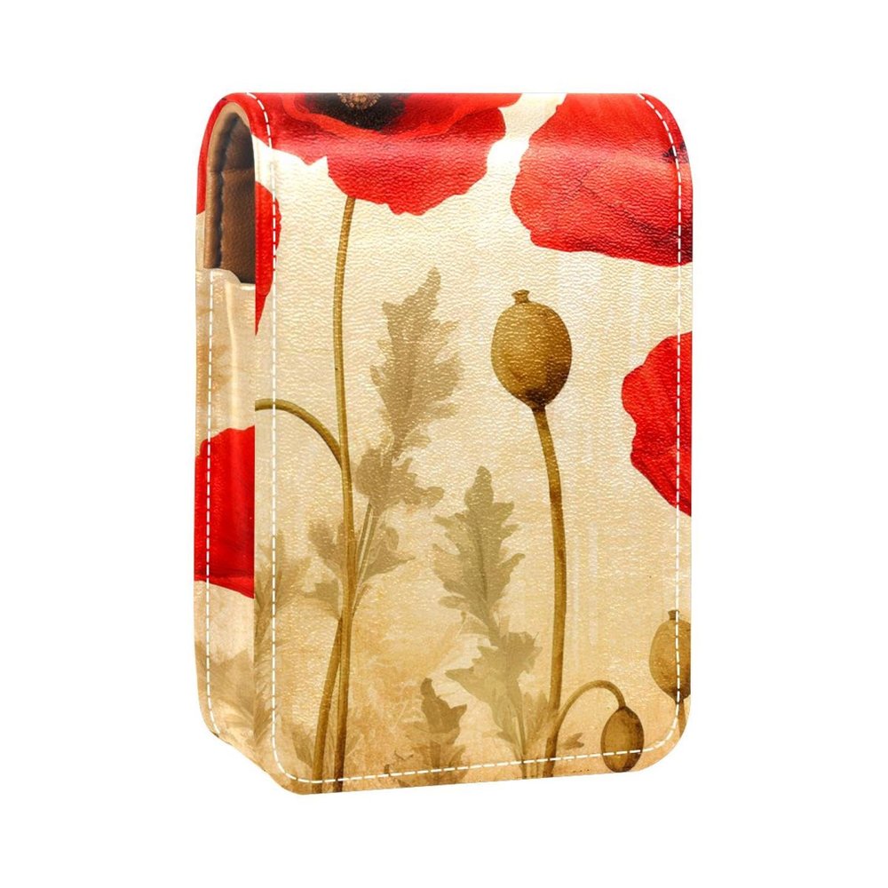 YTYVAGT Lipstick Case,Leather Lip Gloss Lipstick Organizer with Mirror,Mini Lipstick Holder Bag,Vintage Flowers