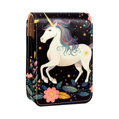YTYVAGT Lipstick Case,Leather Lip Gloss Lipstick Organizer with Mirror,Mini Lipstick Holder Bag,Unicorns Cloud Moon