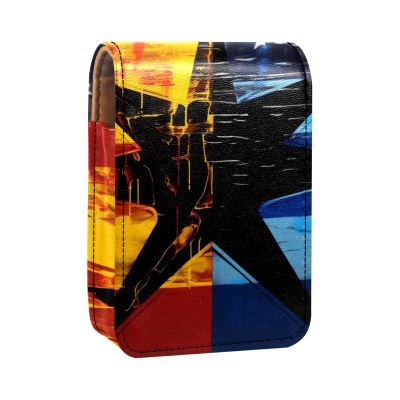 YTYVAGT Lipstick Case,Leather Lip Gloss Lipstick Organizer with Mirror,Mini Lipstick Holder Bag,Black American Flag Combination