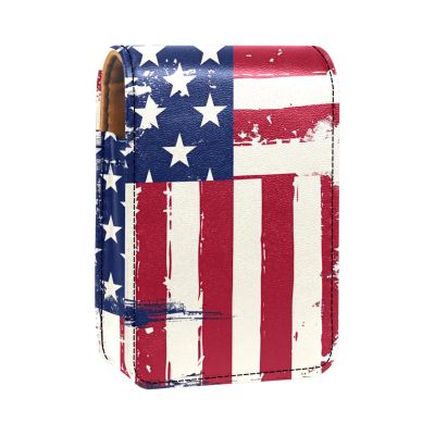 YTYVAGT Lipstick Case,Leather Lip Gloss Lipstick Organizer with Mirror,Mini Lipstick Holder Bag,United States and Iceland Flag