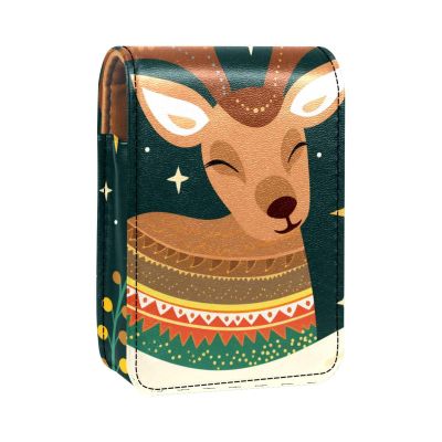 YTYVAGT Lipstick Case,Leather Lip Gloss Lipstick Organizer with Mirror,Mini Lipstick Holder Bag,Cute Cartoon Deer