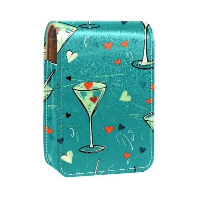 YTYVAGT Lipstick Case,Leather Lip Gloss Lipstick Organizer with Mirror,Mini Lipstick Holder Bag,Fruit Cocktail Glass