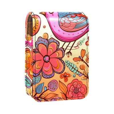YTYVAGT Lipstick Case,Leather Lip Gloss Lipstick Organizer with Mirror,Mini Lipstick Holder Bag,Flower Heart Bird Butterfly Spring