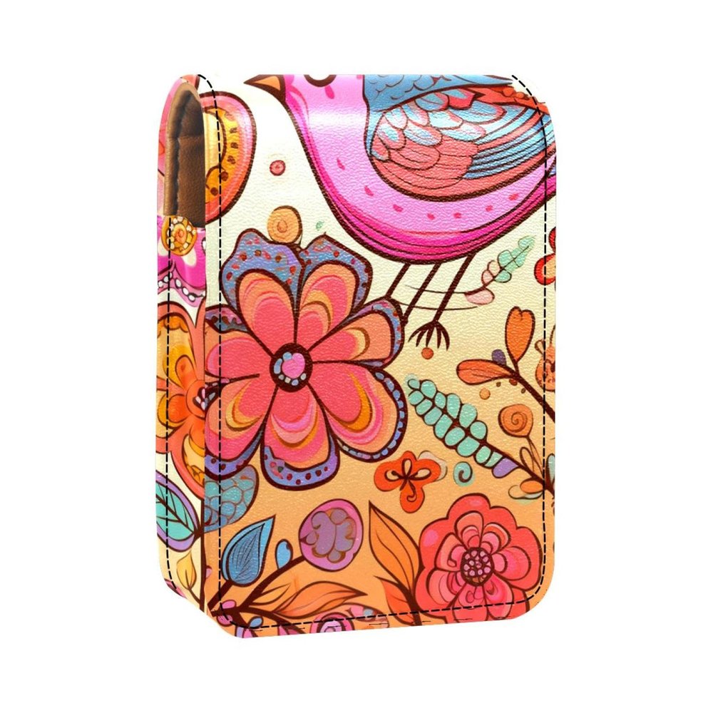 YTYVAGT Lipstick Case,Leather Lip Gloss Lipstick Organizer with Mirror,Mini Lipstick Holder Bag,Flower Heart Bird Butterfly Spring