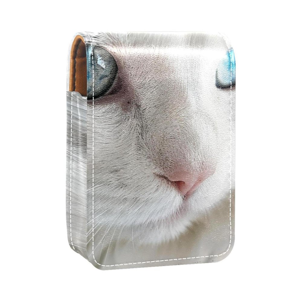 YTYVAGT Lipstick Case,Leather Lip Gloss Lipstick Organizer with Mirror,Mini Lipstick Holder Bag,Cat with Blue Eyes