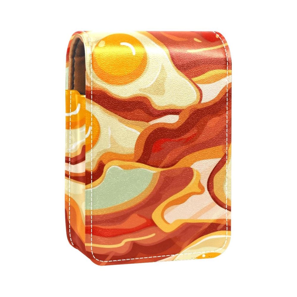 YTYVAGT Lipstick Case,Leather Lip Gloss Lipstick Organizer with Mirror,Mini Lipstick Holder Bag,Bacon Eggs Food Pattern