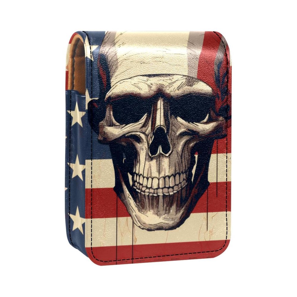 YTYVAGT Travel Lipstick Organizer Case,Lipstick Case Portable Makeup Bag With Mirror,Patriot Day Art Skull Pattern