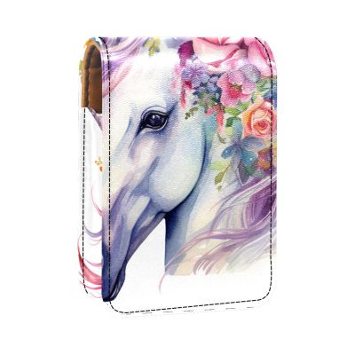 YTYVAGT Lipstick Case,Leather Lip Gloss Lipstick Organizer with Mirror,Mini Lipstick Holder Bag,Flowers Watercolor Unicorn