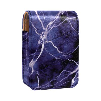 YTYVAGT Lipstick Case,Leather Lip Gloss Lipstick Organizer with Mirror,Mini Lipstick Holder Bag,Blue Marble Black Texture