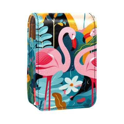 YTYVAGT Makeup Organizer,Makeup Lipstick Case for Outside Mini Bag Travel Cosmetic Pouch,Tropical Leaves Flamingo Flowers