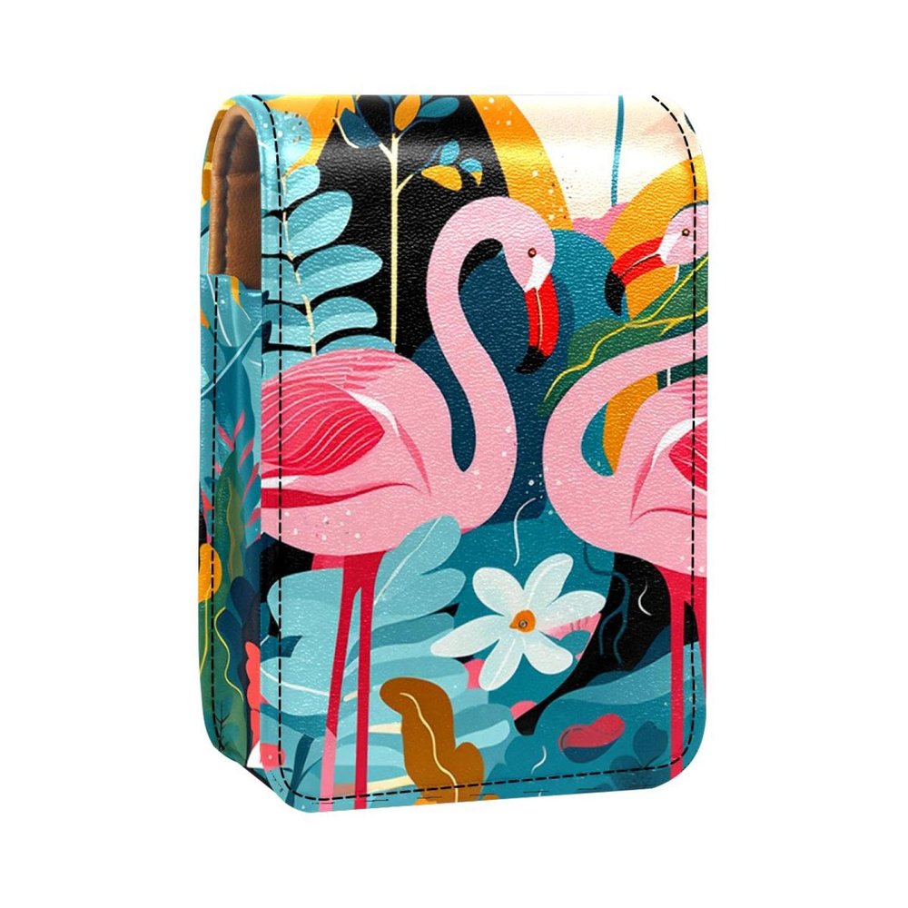 YTYVAGT Makeup Organizer,Makeup Lipstick Case for Outside Mini Bag Travel Cosmetic Pouch,Tropical Leaves Flamingo Flowers