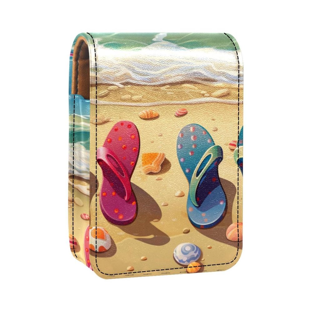YTYVAGT Lipstick Case,Leather Lip Gloss Lipstick Organizer with Mirror,Mini Lipstick Holder Bag,Beach Travel Slippers