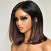 oulaer Ombre Brown Straight Bob Wig Lace Front Human Hair Wigs for Women 1B30 Color Short Bob Pixie Cut Brazilian Hair 13x6 HD Transparent Lace Wig with Baby Hair Bleached Knots 150% Density 16inch view 1