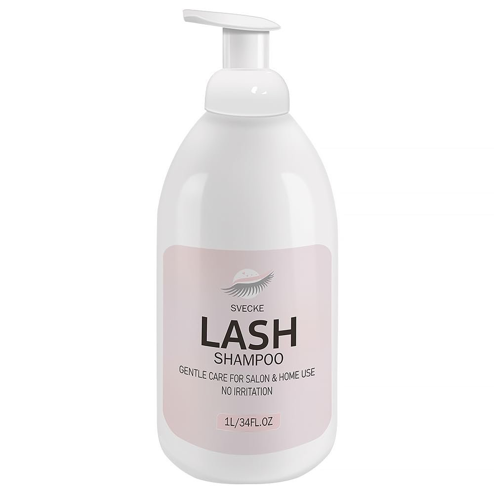 SVECKE Lash Shampoo 34fl.oz/1L, Eyelash Shampoo for Lash Extension, Eyelash Extension Cleanser, Lash Eyelid Foam Cleaning Kit for Salon Use and Home Use
