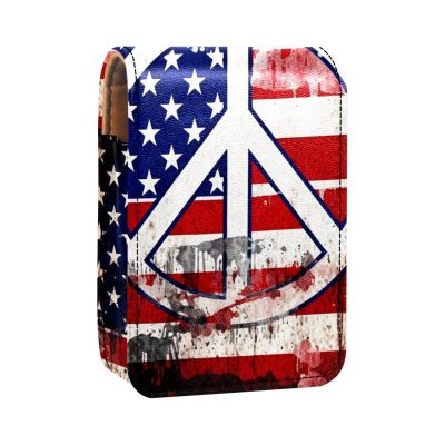 YTYVAGT Lipstick Case,Leather Lip Gloss Lipstick Organizer with Mirror,Mini Lipstick Holder Bag,Vintage American Flag Peace Love Sign