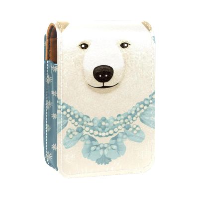 YTYVAGT Lipstick Case,Leather Lip Gloss Lipstick Organizer with Mirror,Mini Lipstick Holder Bag,White Bear Dot Cartoon