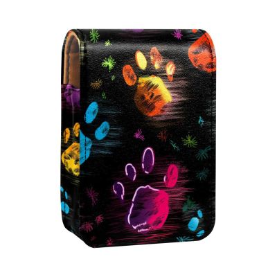 YTYVAGT Lipstick Case,Leather Lip Gloss Lipstick Organizer with Mirror,Mini Lipstick Holder Bag,Dog Cat Foot Print