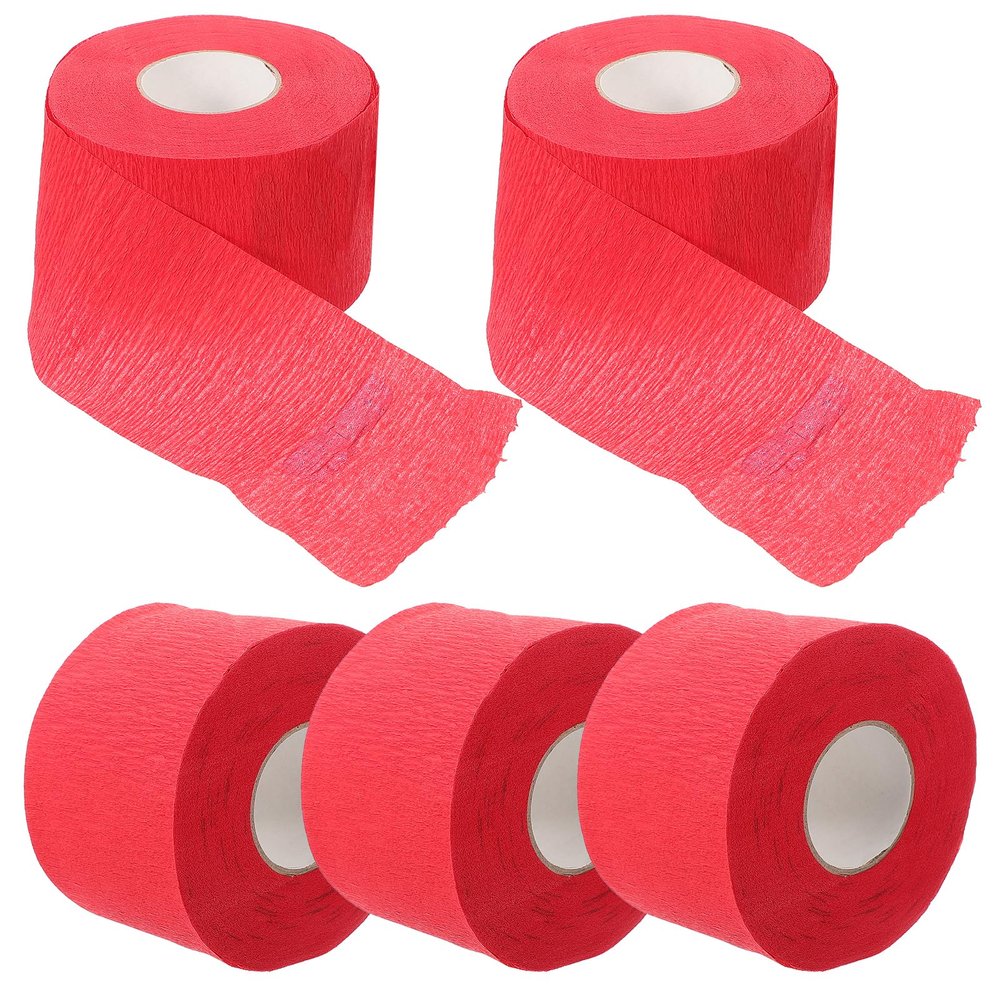 Baluue 5 Rolls Disposable Barber Neck Strips, Red Stretchy Paper Neck Bands for Haircuts, Salon and Barbershop Supplies