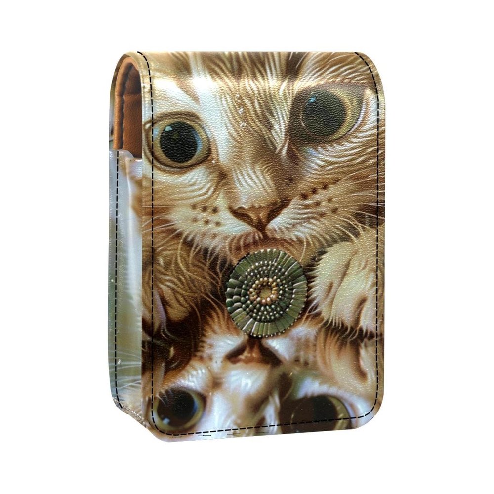 YTYVAGT Lipstick Case,Leather Lip Gloss Lipstick Organizer with Mirror,Mini Lipstick Holder Bag,Cute Pet Cat