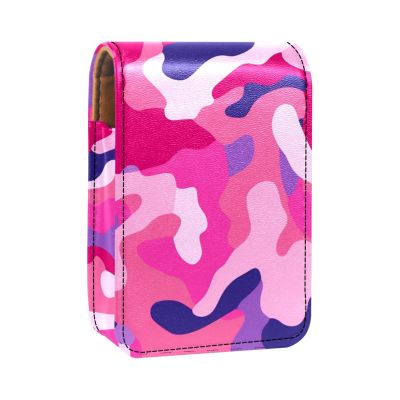 YTYVAGT Lipstick Case,Leather Lip Gloss Lipstick Organizer with Mirror,Mini Lipstick Holder Bag,Abstract Pink Camo