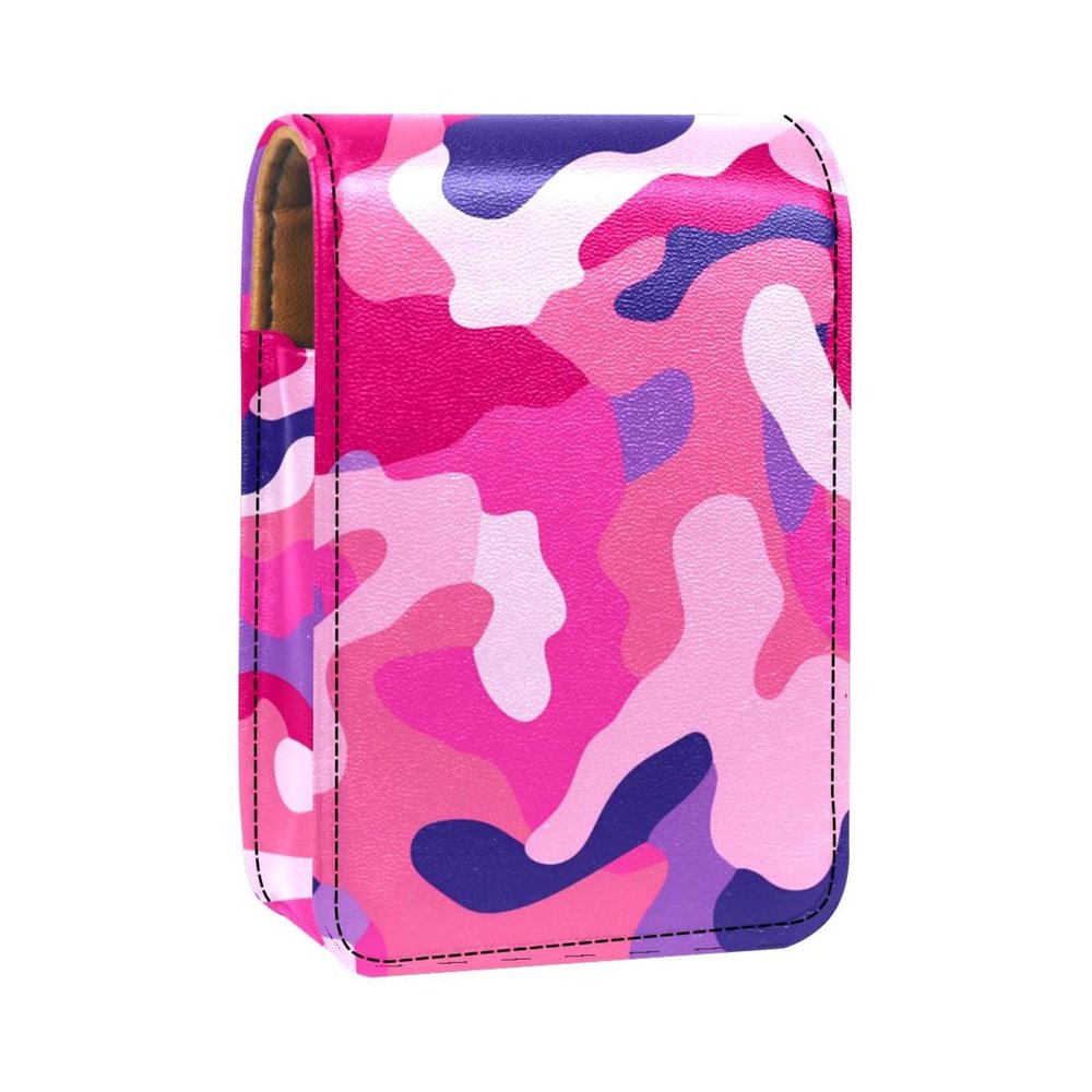 YTYVAGT Lipstick Case,Leather Lip Gloss Lipstick Organizer with Mirror,Mini Lipstick Holder Bag,Abstract Pink Camo