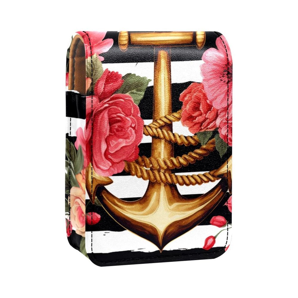 YTYVAGT Lipstick Case,Portable Makeup Bag Cosmetic Pouch,Lipstick Holder Makeup Organizer,Anchor Flower Black and White Stripes
