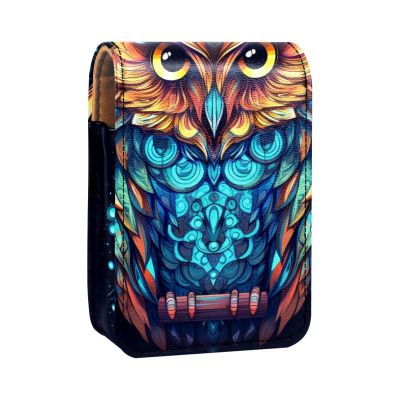 YTYVAGT Lipstick Case,Leather Lip Gloss Lipstick Organizer with Mirror,Mini Lipstick Holder Bag,Ethnic Print Color Owl
