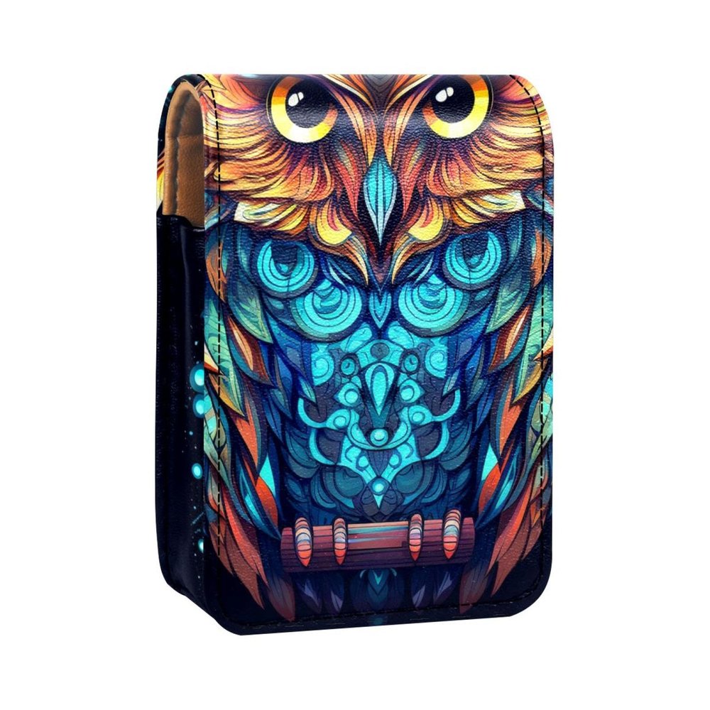 YTYVAGT Lipstick Case,Leather Lip Gloss Lipstick Organizer with Mirror,Mini Lipstick Holder Bag,Ethnic Print Color Owl
