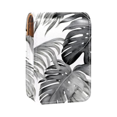 YTYVAGT Lipstick Case,Portable Makeup Bag Cosmetic Pouch,Lipstick Holder Makeup Organizer,Black Palm Tree Leaves
