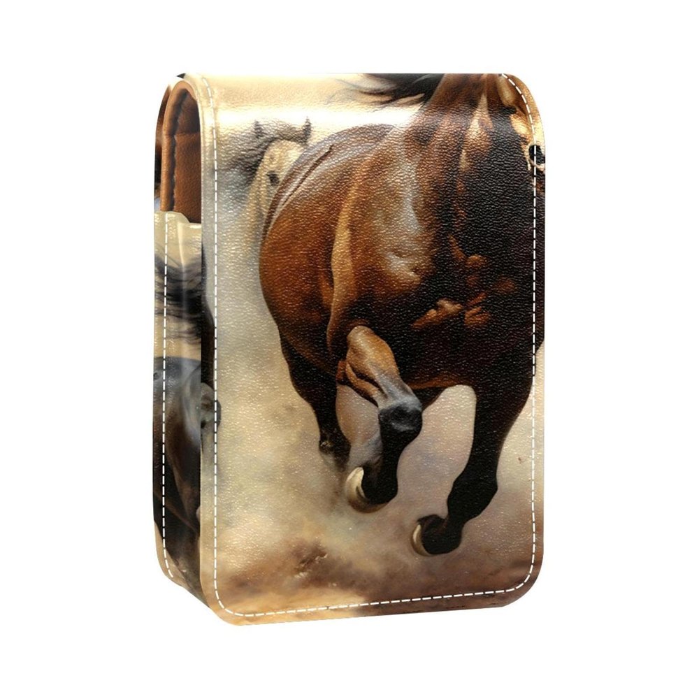YTYVAGT Lipstick Case,Portable Makeup Bag Cosmetic Pouch,Lipstick Holder Makeup Organizer,Running Horse Prairie Animal
