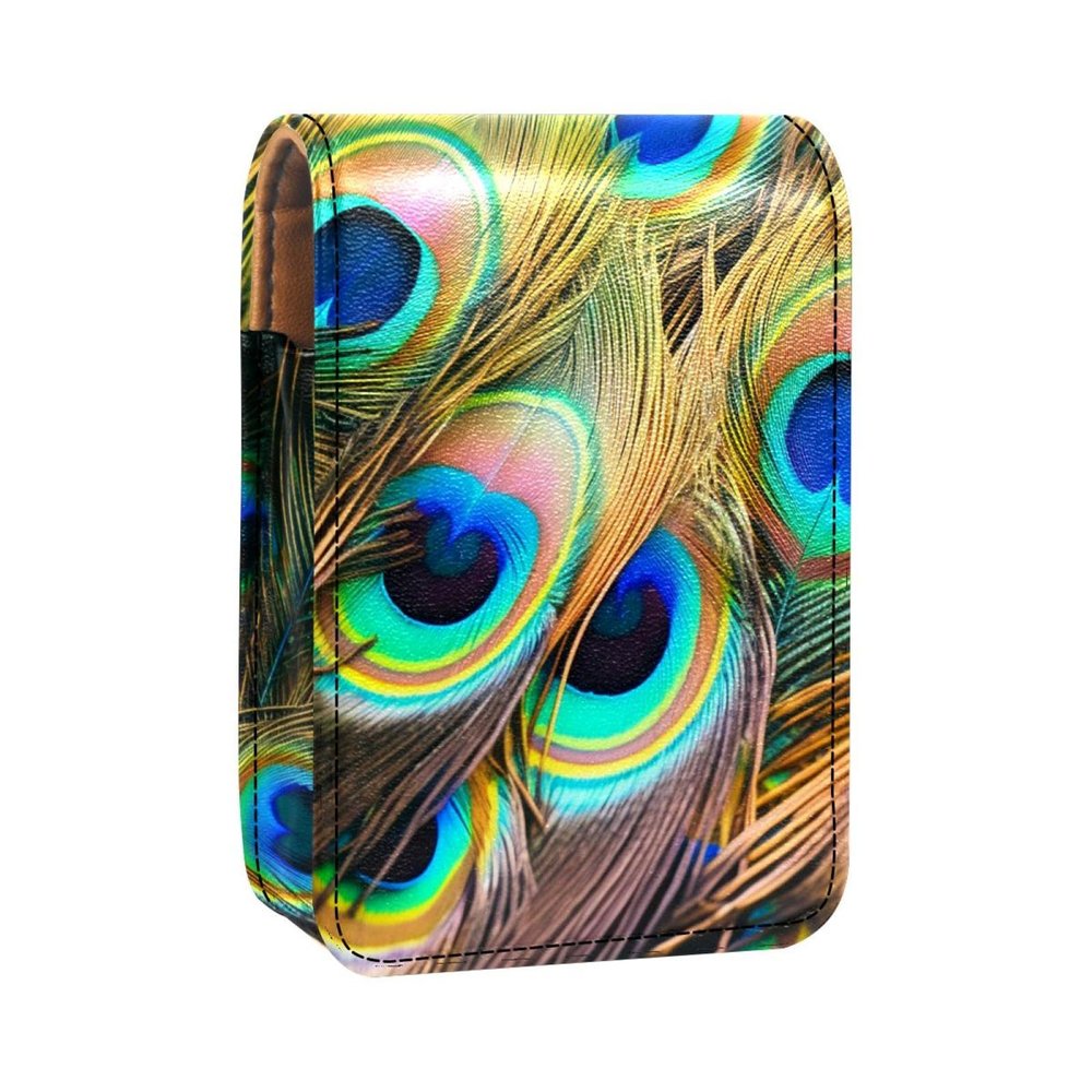 YTYVAGT Lipstick Case,Portable Makeup Bag Cosmetic Pouch,Lipstick Holder Makeup Organizer,Feather Texture Peacock
