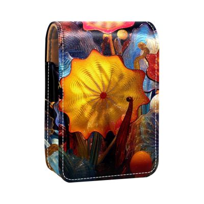 YTYVAGT Lipstick Case,Leather Lip Gloss Lipstick Organizer with Mirror,Mini Lipstick Holder Bag,Art Style Flower Colorful