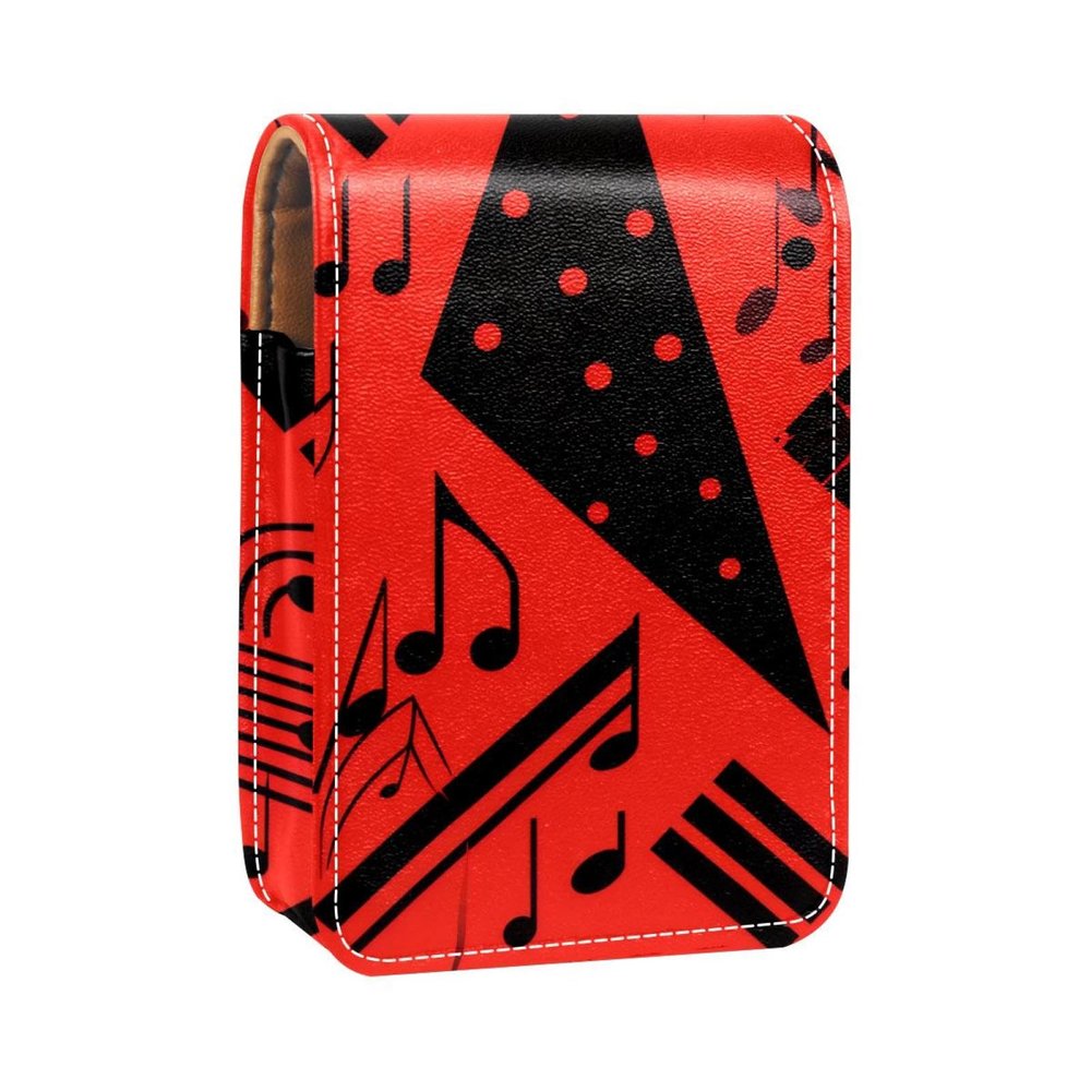 YTYVAGT Lipstick Case,Leather Lip Gloss Lipstick Organizer with Mirror,Mini Lipstick Holder Bag,Black and Red Notes