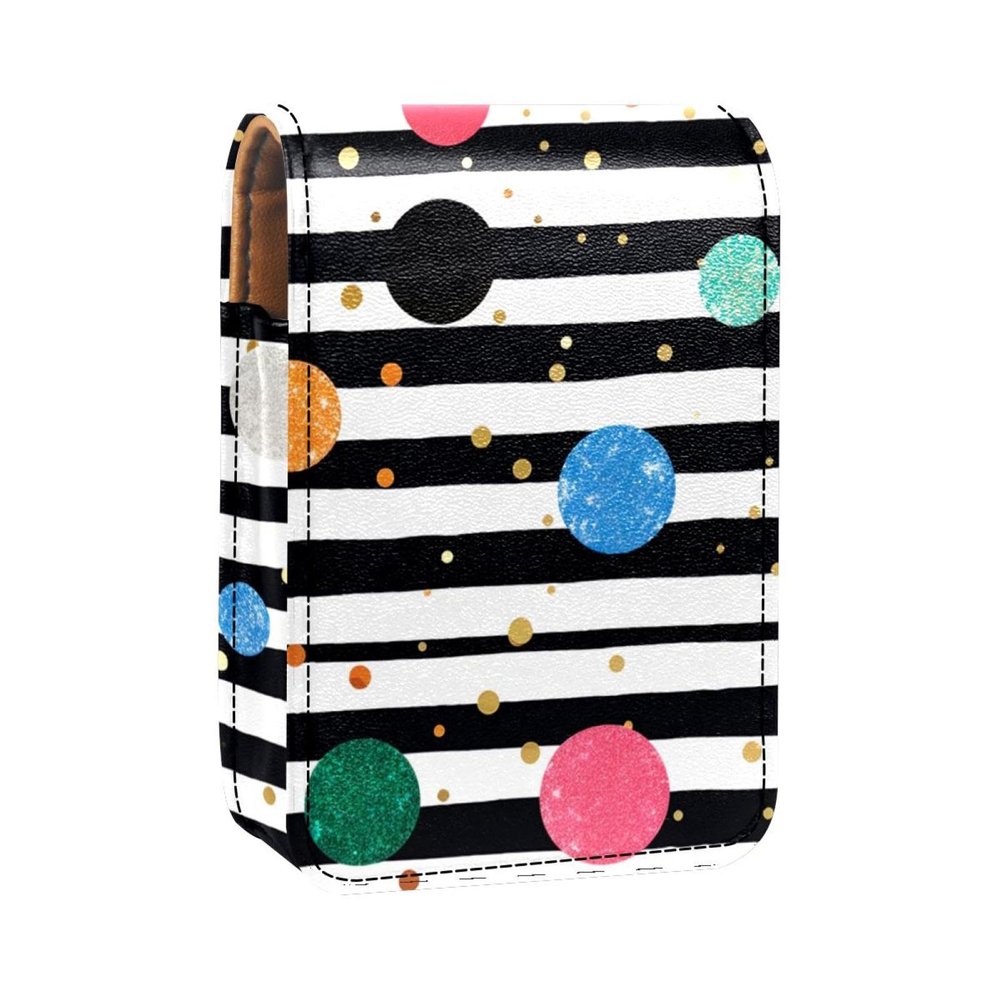YTYVAGT Lipstick Case,Portable Makeup Bag Cosmetic Pouch,Lipstick Holder Makeup Organizer,Black and White Stripe Dot
