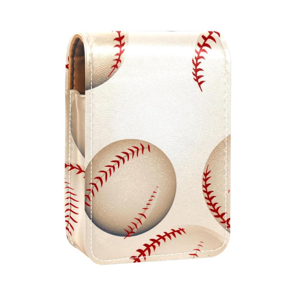 YTYVAGT Lipstick Case,Leather Lip Gloss Lipstick Organizer with Mirror,Mini Lipstick Holder Bag,Baseball Lines Texture