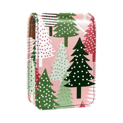 YTYVAGT Lipstick Case,Portable Makeup Bag Cosmetic Pouch,Lipstick Holder Makeup Organizer,Christmas Striped Trees Snow