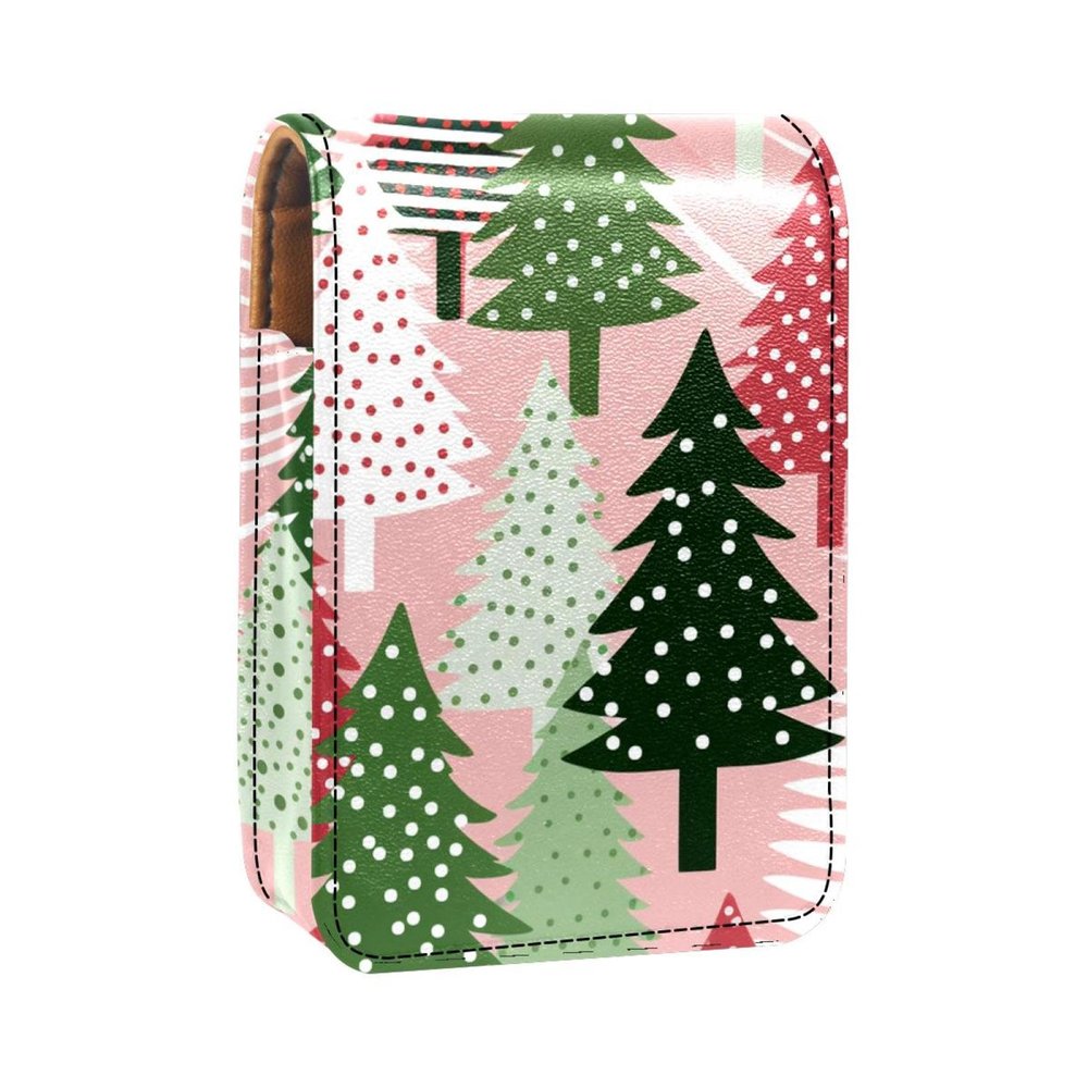 YTYVAGT Lipstick Case,Portable Makeup Bag Cosmetic Pouch,Lipstick Holder Makeup Organizer,Christmas Striped Trees Snow