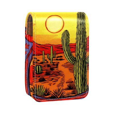 YTYVAGT Lipstick Case,Leather Lip Gloss Lipstick Organizer with Mirror,Mini Lipstick Holder Bag,Welcome Green Desert Cactus