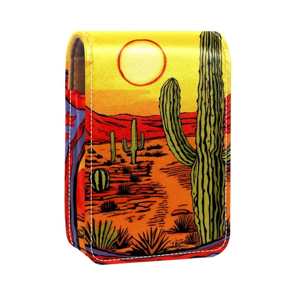 YTYVAGT Lipstick Case,Leather Lip Gloss Lipstick Organizer with Mirror,Mini Lipstick Holder Bag,Welcome Green Desert Cactus