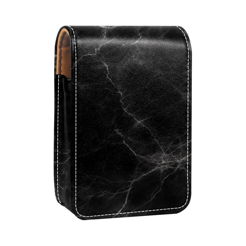 YTYVAGT Lipstick Case,Leather Lip Gloss Lipstick Organizer with Mirror,Mini Lipstick Holder Bag,Black Marble Pattern Print