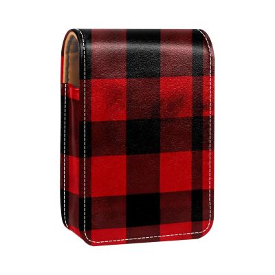 YTYVAGT Lipstick Case,Leather Lip Gloss Lipstick Organizer with Mirror,Mini Lipstick Holder Bag,Black Red Stripe Plaid