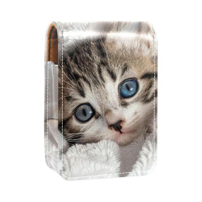 YTYVAGT Lipstick Case,Leather Lip Gloss Lipstick Organizer with Mirror,Mini Lipstick Holder Bag,Cute Cat