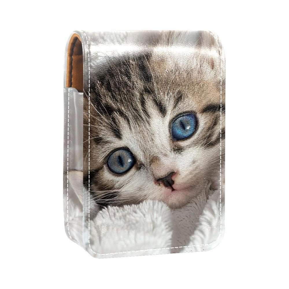 YTYVAGT Lipstick Case,Leather Lip Gloss Lipstick Organizer with Mirror,Mini Lipstick Holder Bag,Cute Cat