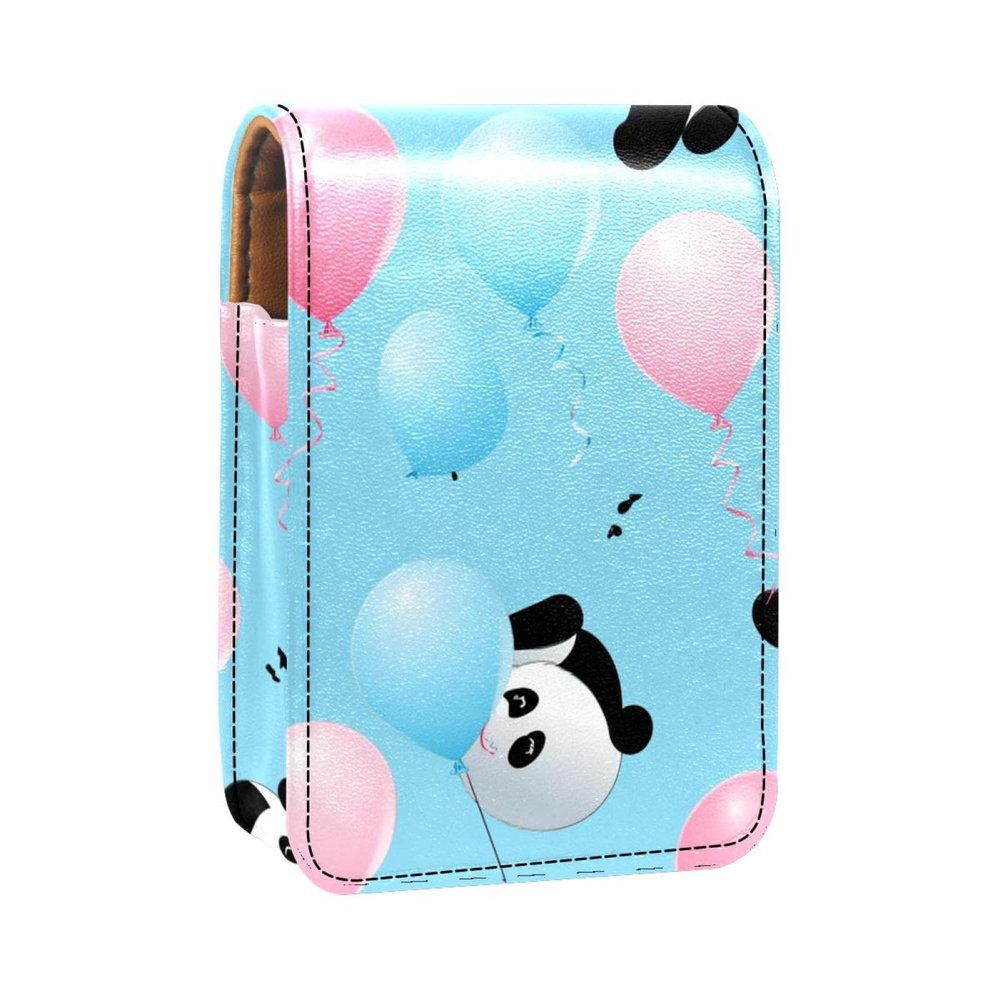 YTYVAGT Lipstick Case,Leather Lip Gloss Lipstick Organizer with Mirror,Mini Lipstick Holder Bag,Cute Panda Bears and Balloons