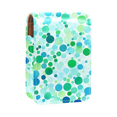YTYVAGT Lipstick Case,Leather Lip Gloss Lipstick Organizer with Mirror,Mini Lipstick Holder Bag,Watercolor Blue Green Dots
