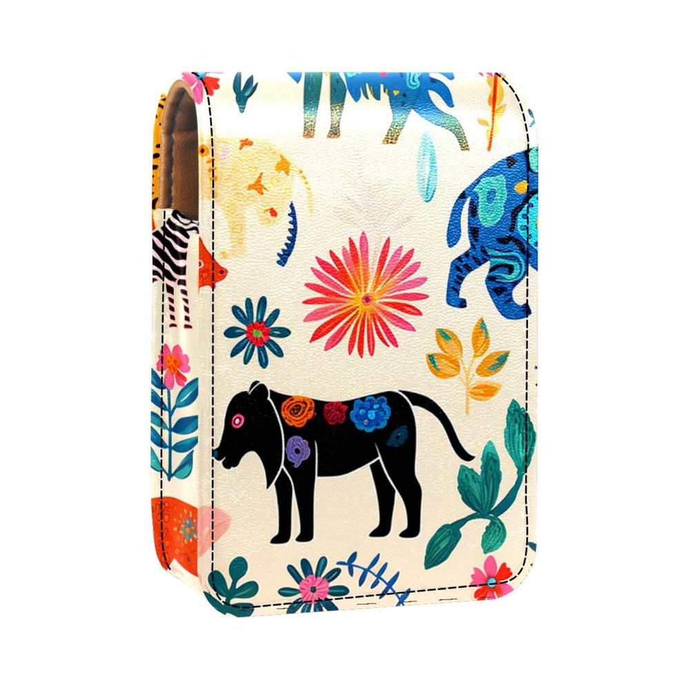 YTYVAGT Lipstick Case,Leather Lip Gloss Lipstick Organizer with Mirror,Mini Lipstick Holder Bag,Animals Different Patterns Cute