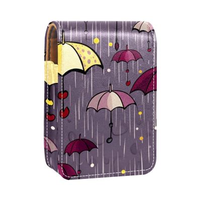 YTYVAGT Travel Lipstick Organizer Case,Lipstick Case Portable Makeup Bag With Mirror,Colorful Vintage Autumn Umbrellas