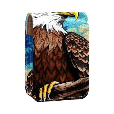 YTYVAGT Travel Lipstick Organizer Case,Lipstick Case Portable Makeup Bag With Mirror,American Flag White Headed Eagle